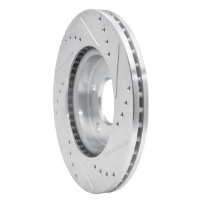 Nissan Sentra Brake Rotor (1) - Front Left - R1 Concepts - Drilled & Slotted - Silver - `13-`19